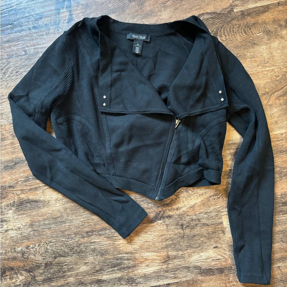 WHBM Cropped Moto Cardigan